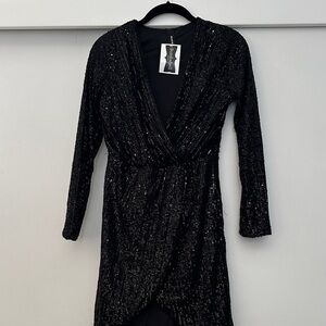 Boohoo Sparkling Black Long Sleeve Dress